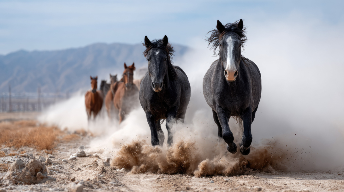 mustangs running free in the wild