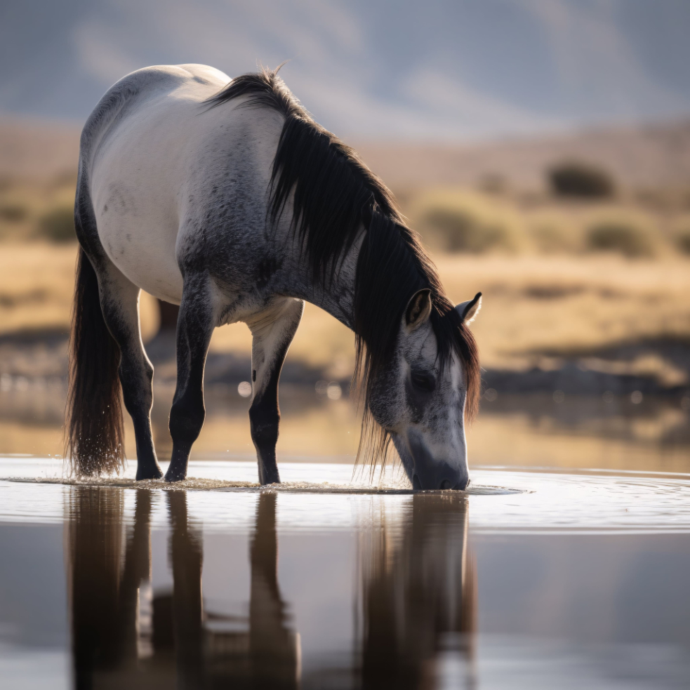 American Mustang drinking water photo